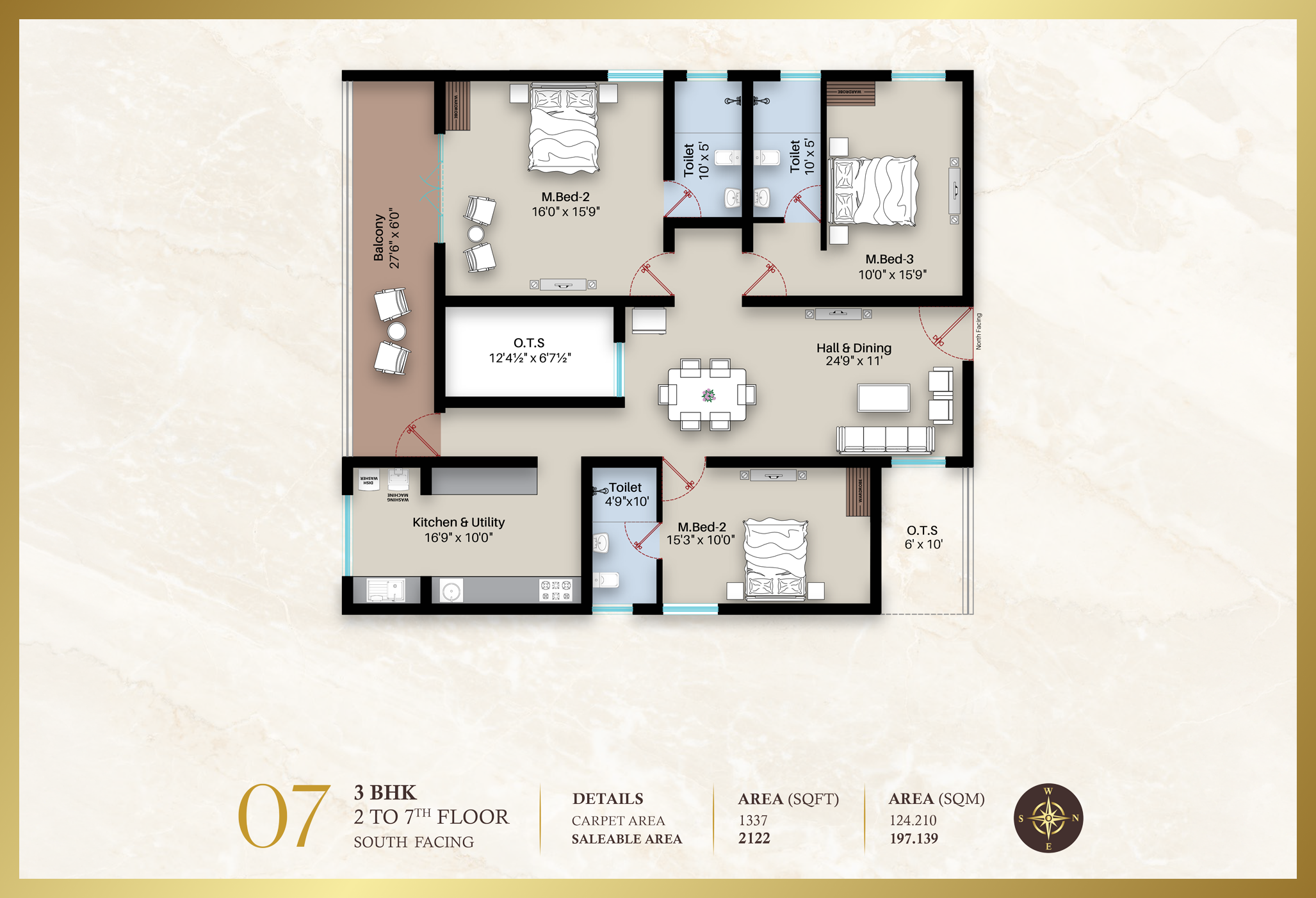 Diora Apartment 3BHK East facing floor plan 1781 sq-ft